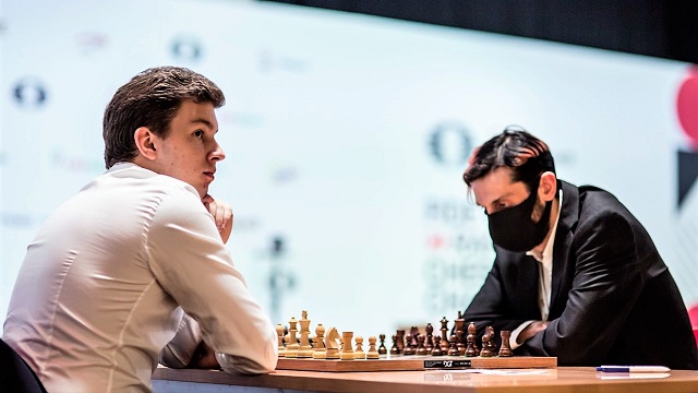 Duda y Jobava son co-líderes del Campeonato mundial de ajedrez rápido, con 4.5 puntos. Foto: Tomada de la cuenta en Twitter de la FIDE.