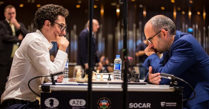 Leinier Domínguez vs. Fabiano Caruana, en cuartos de final de la Copa Mundial de ajedrez Bakú 2023