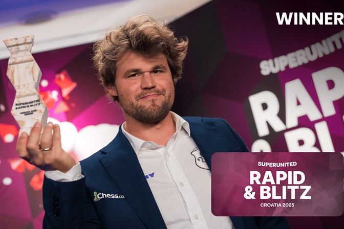 Magnus Carlsen lo volvió a hacer. El genio noruego se alzó con la victoria en el SuperUnited Croacia Rápido & Blitz 2025